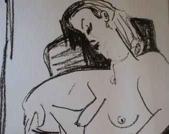 Vintage Signed Faye Franklin Chicago Artist Mid Century Modern MCM Female Nude Abstract Modernism Sketch Watercolor on Paper Art Painting