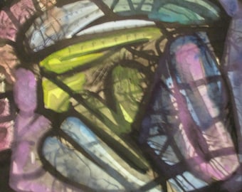 Andre Delfau Gouache Painting: Mid-Century Modern Abstract Surreal Vintage MCM Original Art