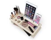Kennedy Beauty Station | Daily Make-up Organizer - Gift for Her - Bamboo Makeup Brush Eyeliner Pencil Blush iPad Holder  - Fast Shipping