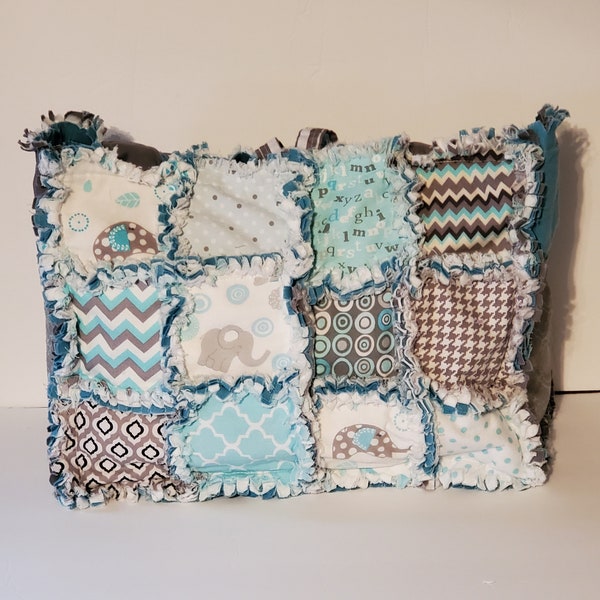 Elephant Aqua Gray Cotton Prints Rag Quilt DiaperBag  Bag Tote Purse Large