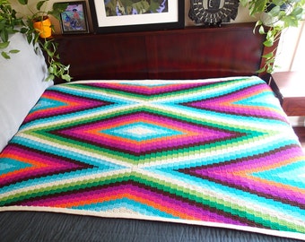 Modern Bohemian Blanket Crochet Pattern PDF, Single or Twin Bed Size Afghan, Non-Profit Shop, Photo Tutorial