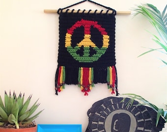 Positive Vibration Wall Hanging Crochet Pattern, PDF Instant Download, Non-Profit Shop, Wall Art, Peace, Rasta