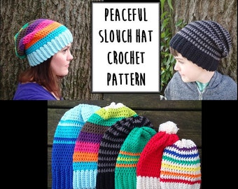 Peaceful Slouch Hat Crochet Pattern PDF, Nonprofit Shop, Newborn, Baby, Toddler, Child, Adult, and XL Adult Sizes