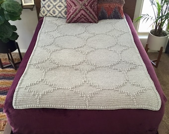 Luxe Wedding Blanket Crochet Pattern and Tutorial, PDF Instant Download, Non-Profit Shop, Bobble Stitch, Afghan, Couch Throw, Velvet Blanket