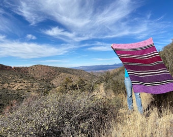 Chama Valley Blanket Crochet Pattern, Beginner Photo Tutorial, Striped Southwestern Throw Blanket, Non-Profit Shop, Local Wool