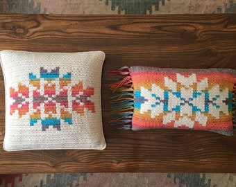 Lone Mesa Pillow Crochet Pattern, Intarsia Tapestry Crochet Cushion, Mandala Yarn Pillow, Fringed Boho Cushion Tutorial, Nonprofit Shop