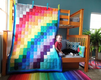 Rainbow Joy Blanket Crochet Pattern Photo Tutorial, PDF Instant Download, Non-profit Shop, Rainbow Baby, Wheelchair Afghan, Granny Square