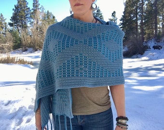 Dreamer's Path Wrap Crochet Pattern, Overlay Mosaic Crochet, Cotton Shawl, Nonprofit Shop