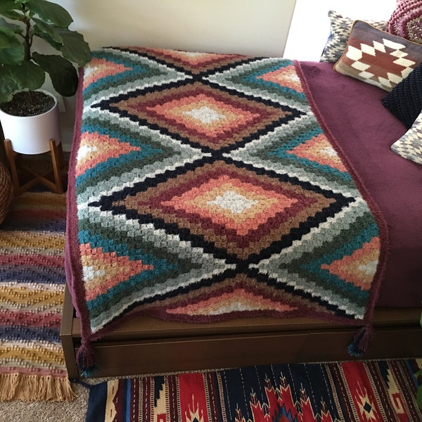 Runa C2C Blanket Crochet Pattern, Bohemian Blanket Pattern with Tutorial, Nonprofit Shop