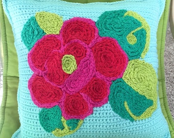 Bohemian Rose Pillow Crochet Pattern, Non-Profit Shop, Textured Cushion Cover, Chart and Written Directions