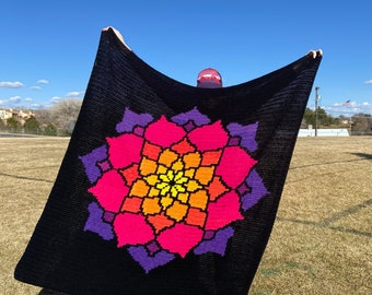 Lovely Lotus crochet blanket pattern PDF, nonprofit shop