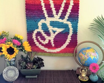 Peaceful Hands Wall Hanging Crochet Pattern, PDF Instant Download, Non-Profit Shop, Wall Art, Afghan, Rug