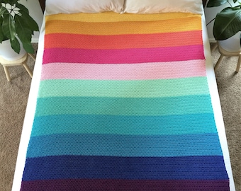 Peaceful Easy Blanket Crochet Pattern and Tutorial, PDF Instant Download, Non-Profit Shop, Beginner Photo Tutorial, Rainbow Afghan
