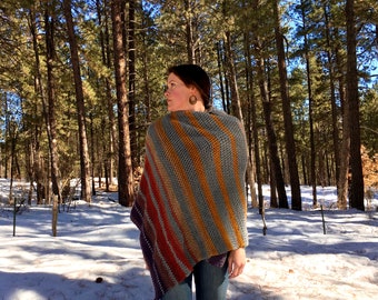 Cozy Yogi Wrap, Yoga Blanket, Rectangular Shawl, Gradient Wrap, Self-Striping Yarn, Prayer Shawl, Non-Profit Shop