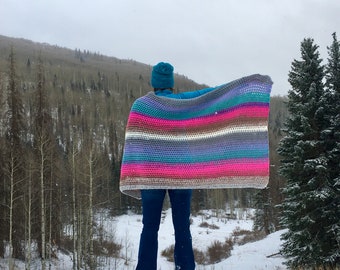 Life's Not A Race blanket crochet pattern, beginner photo tutorial, easy gift with Mandala yarn