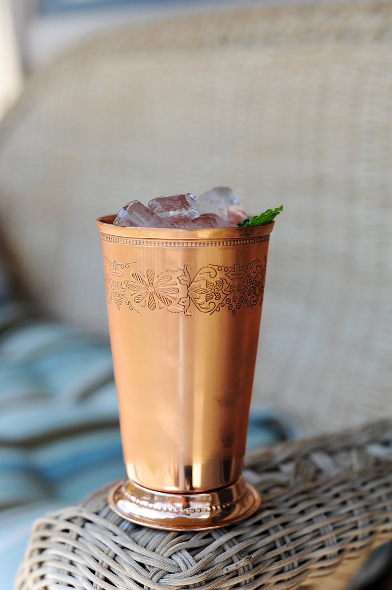 18 oz copper Mint Julep cup with floral design Etsy