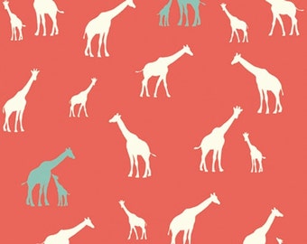 VENTE Serengeti - Giraffe Fam corail - Jay-Cyn Designs - tissus de bouleau (SG-11-corail) - coton biologique