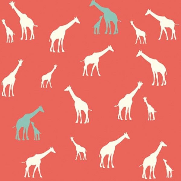 SALE Serengeti - Giraffe Fam Coral - Jay-Cyn Designs - Birch Fabrics (SG-11-Coral) - Organic Cotton