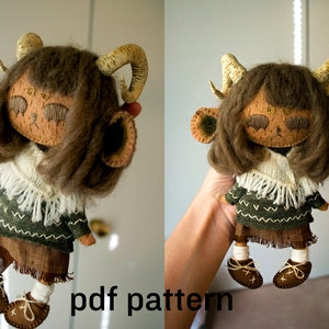 felt doll sewing pattern pdf with instructions and tutorial, diy craft for holiday or birthday gift, human sewing pattern, plushie pattern image 1