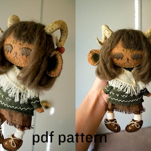 felt doll sewing pattern pdf with instructions and tutorial, diy craft for holiday or birthday gift, human sewing pattern, plushie pattern