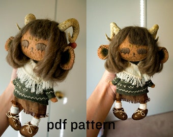 felt doll sewing pattern pdf with instructions and tutorial, diy craft for holiday or birthday gift, human sewing pattern, plushie pattern