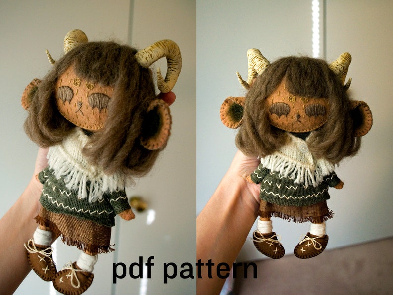 felt doll sewing pattern pdf with instructions and tutorial, diy craft for holiday or birthday gift, human sewing pattern, plushie pattern image 1