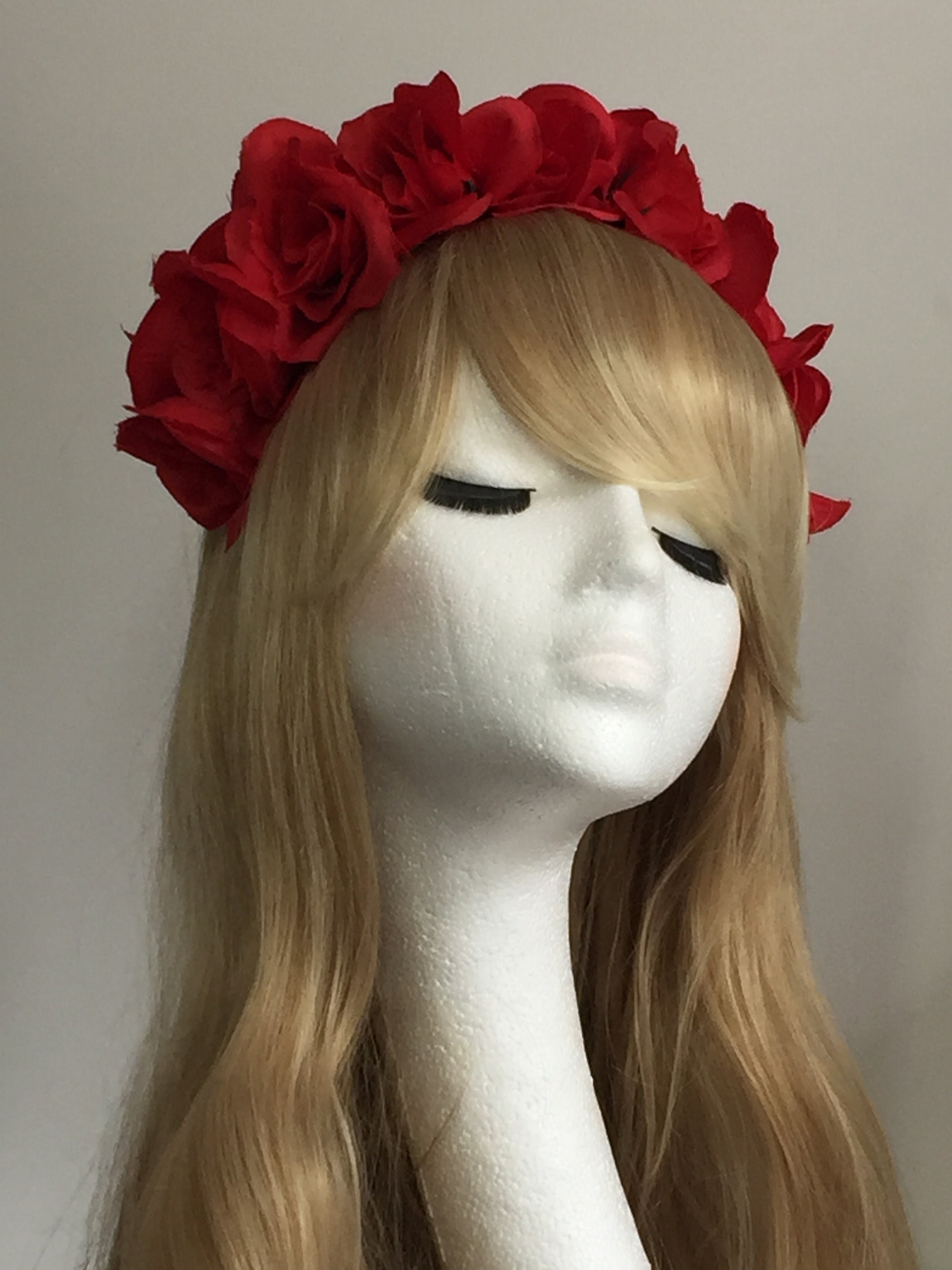 Large Red Rose Flower Hair Crown Headband Vintage Garland Hair Etsy UK