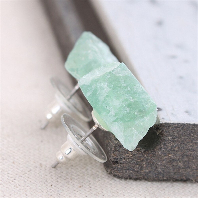 Natural Fluorite Stud Earrings Fluorite Earrings Raw Crystal Etsy