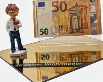 Geldgeschenk Konfirmation Junge | Geldhalter Acryl mit Figur | Konfirmationsgeschenk Junge | originelles Geldgeschenk mit Rahmen
