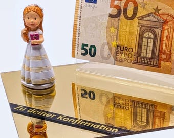 Geldgeschenk Konfirmation Mädchen | Geldhalter Acryl mit Figur | originelles Geldgeschenk zur Konfirmation | Geldgeschenk Rahmen
