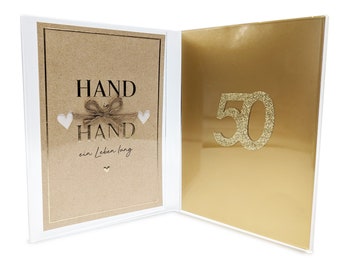 Exklusiver Doppel Acrylglasrahmen mit Karte "Hand in Hand - ein Leben lang"