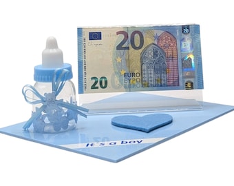 Baby Money Gift – Acrylic Plate with Decor (It’s a Boy / It’s a Girl) – Unique Handmade Gift for Birth, Christening or Baby Shower
