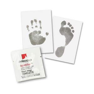 Kit per impronta del piede e di main, nero, impronte per tutte le età solo su carta speciale, Magic Footprint speciale