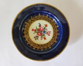Dr Wall Worcester Plate, First Period Cobalt Blue Gold Wildflowers Plate, Hand Painted Antique 18th Century Display Plate