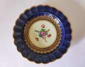 Dr Wall Worcester Plate, First Period Cobalt Blue Gold Wildflowers Plate, Hand Painted Antique 18th Century Display Plate