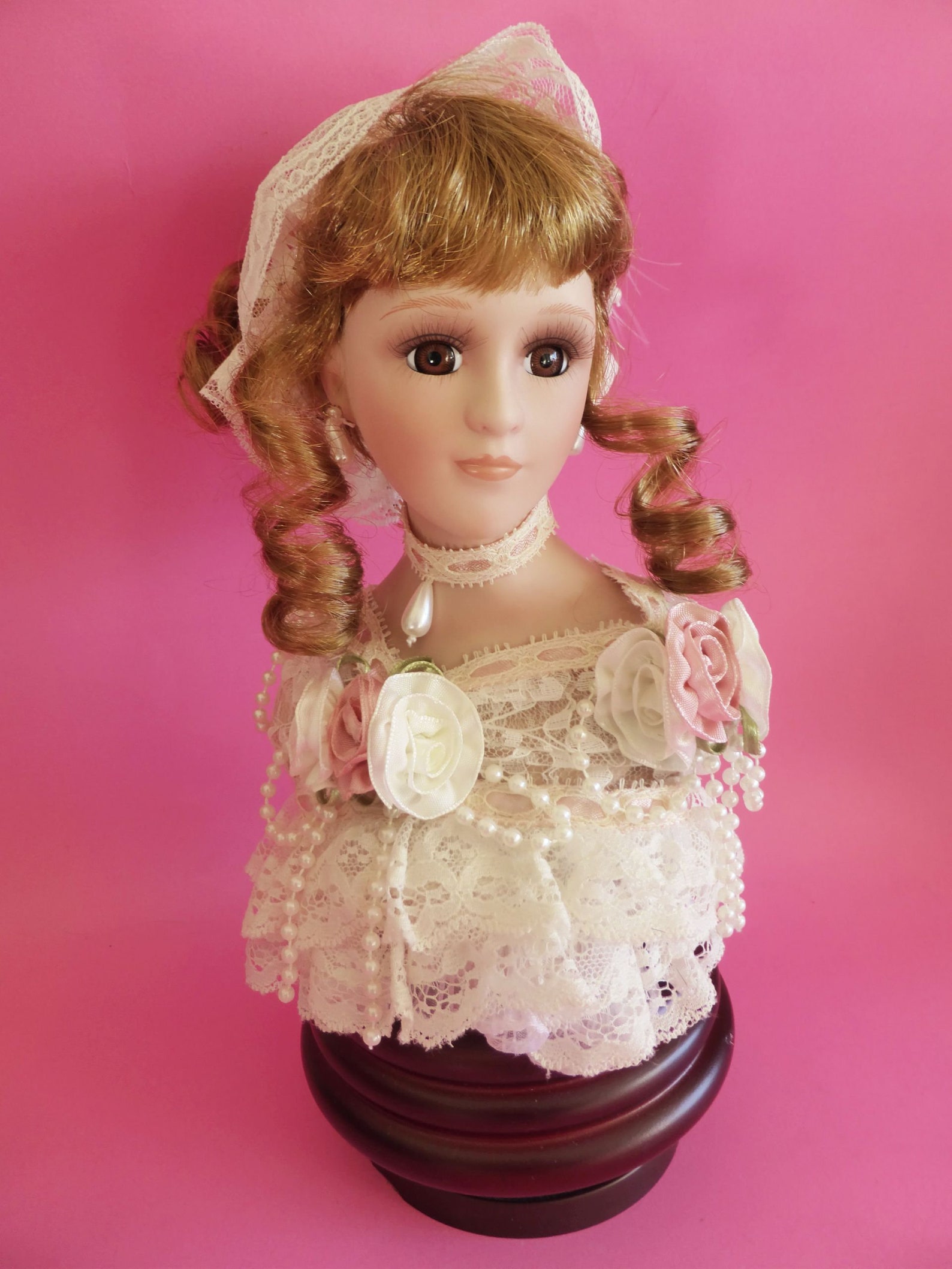 Musical Porcelain Doll Bust Rare Vintage Porcelain Doll Etsy Australia