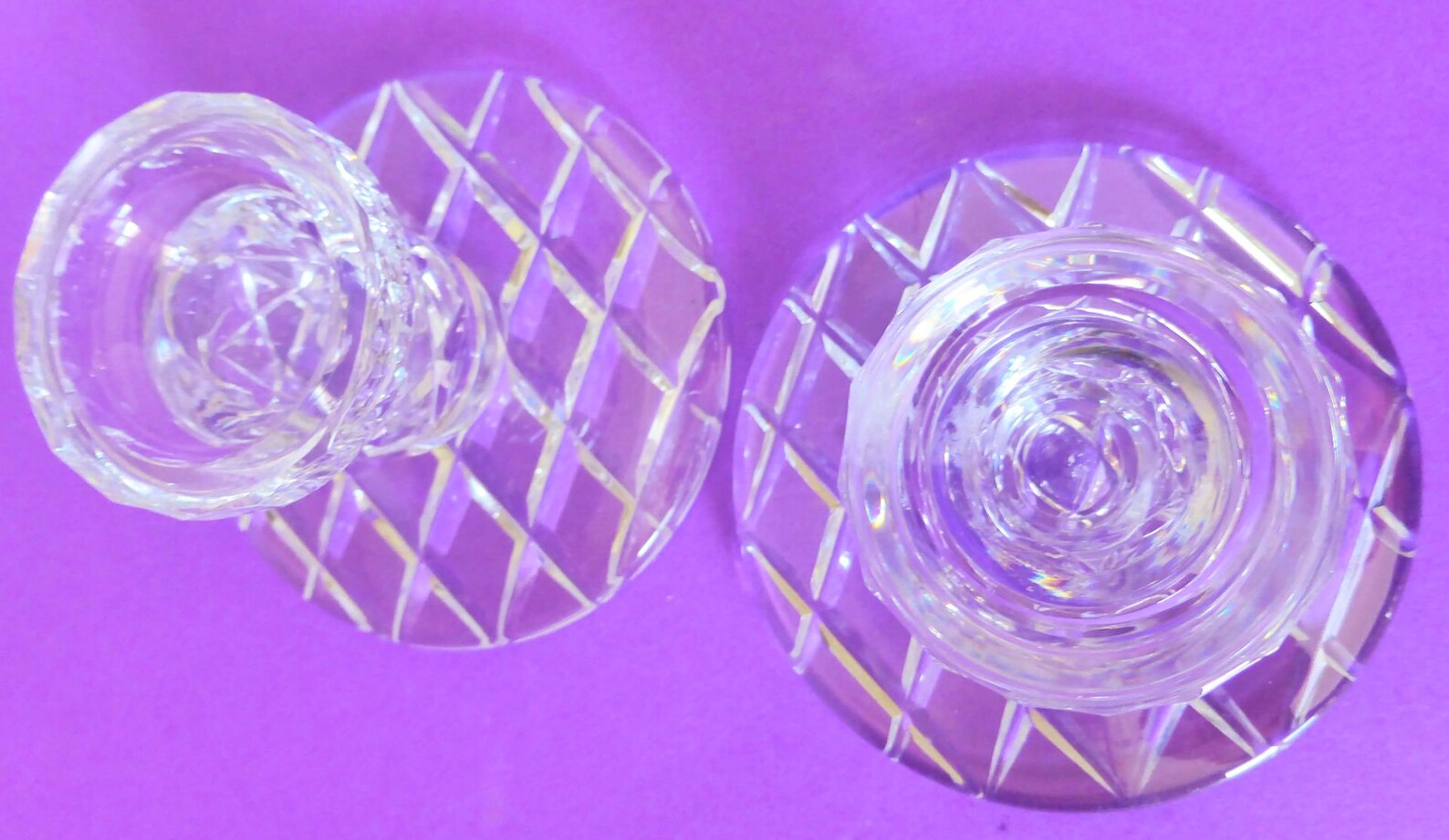 Pair of Lead Crystal Candle Holders Diamond Design Art Deco Etsy