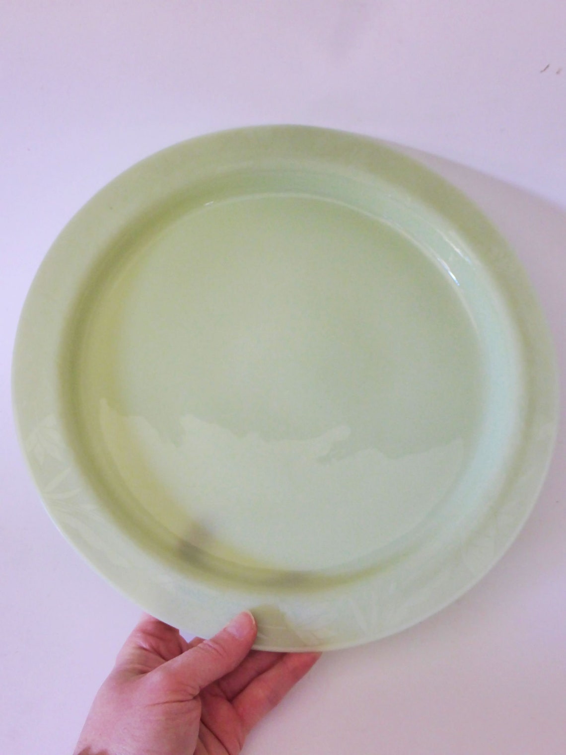 Rare Antique Jadeite Serving Plate With Acid Etched Lotus Etsy