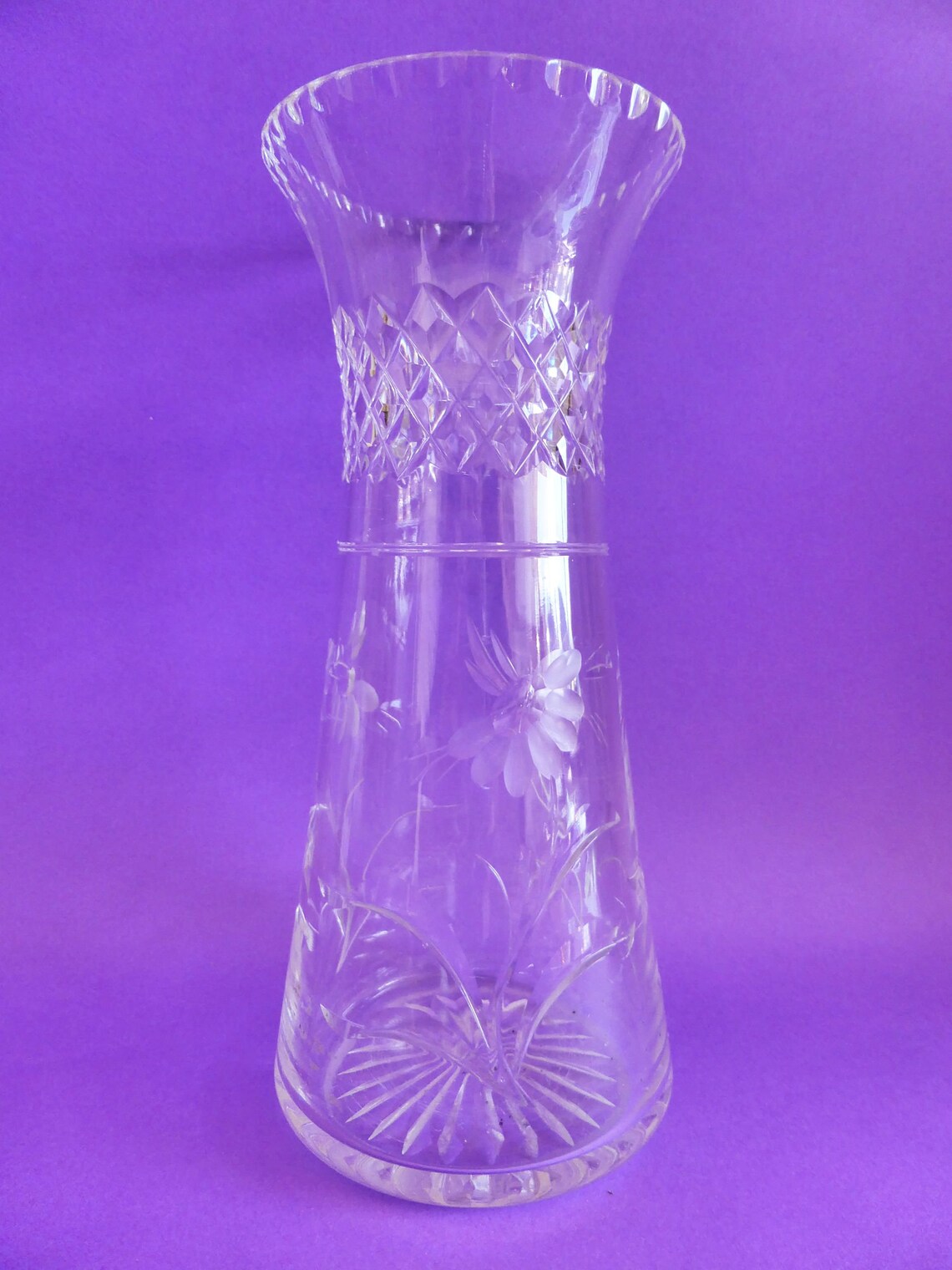 Etched Lead Crystal Vase Vintage Decor Art Deco Classic Etsy