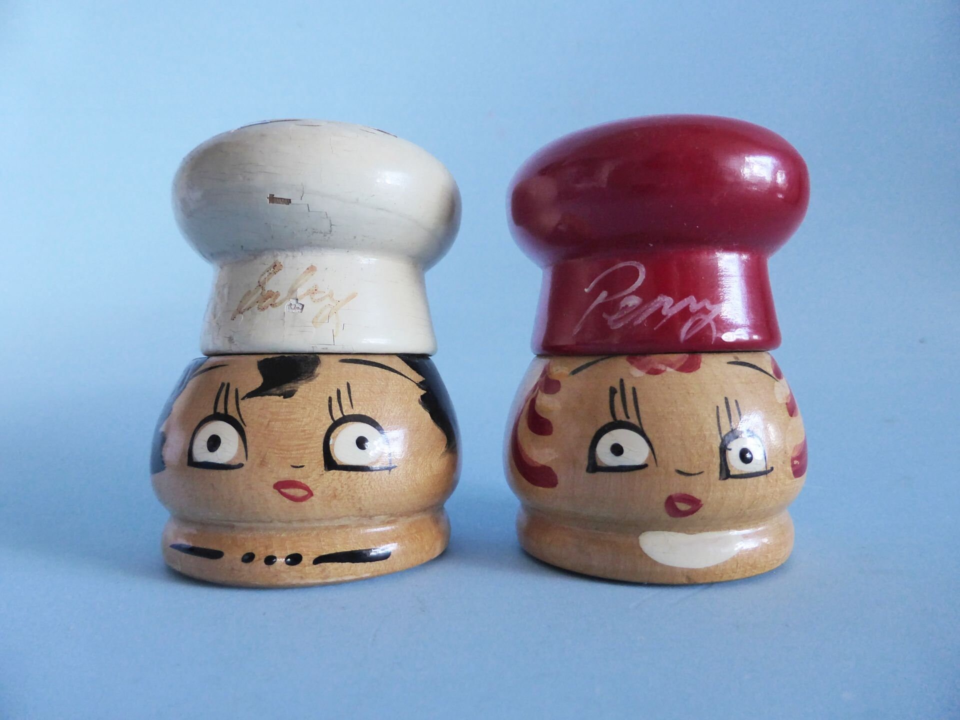 Vintage Hand Turned Novelty Salt and Pepper Shakers 1950s Salty