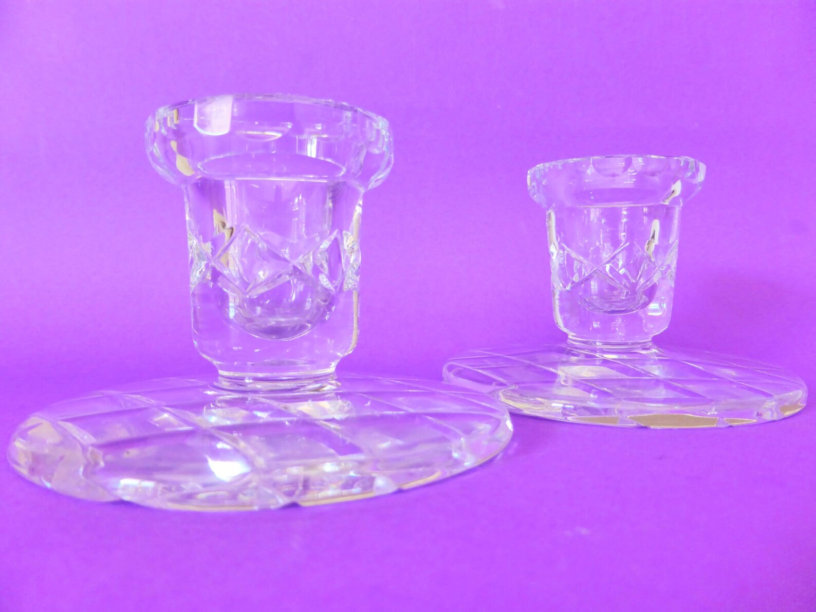 Pair of Lead Crystal Candle Holders Diamond Design Art Deco Etsy