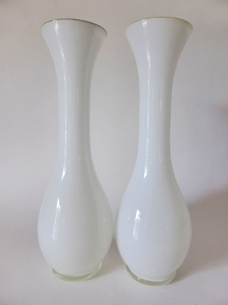 Pair of Mid Century Cased Glass Vases With Floral Detail Etsy