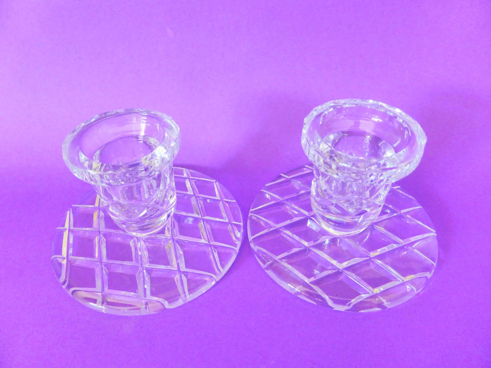 Pair of Lead Crystal Candle Holders Diamond Design Art Deco Etsy