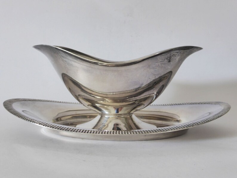 Vintage Silver Plate Gravy Boat with Attached Under Tray Etsy