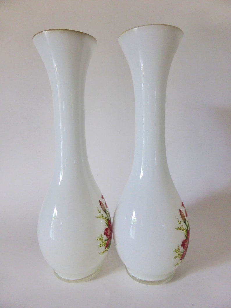 Pair of Mid Century Cased Glass Vases With Floral Detail Etsy