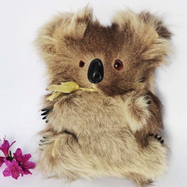 Vintage 7" Kangaroo Fur Koala ~ Real Fur ~ Australiana ~ Kitsch ~ 1960s ~ Mid Century Decor ~ Collectible Toy ~