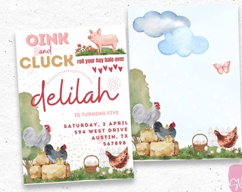 Invitación de cumpleaños de granja de otoño - Oink & Cluck Homestead Birthday Invite - Fiesta de cumpleaños de animales de granja - Invitación imprimible de descarga instantánea