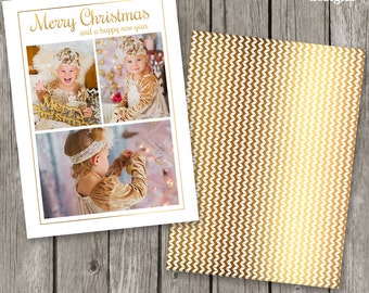 Gold Christmas Card Template - Holiday Photo Card for Photographers - CC31