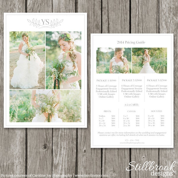 Photography Pricing Template - Price Guide List for Photographers - Wedding Photographer Photo Price Sheet - PG05