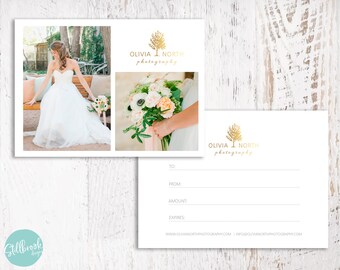 Plantilla de tarjeta de regalo para fotógrafos - Plantilla de certificado de regalo - Tarjeta de marketing con logotipo dorado - Diseño de fotos de Photoshop - GC07